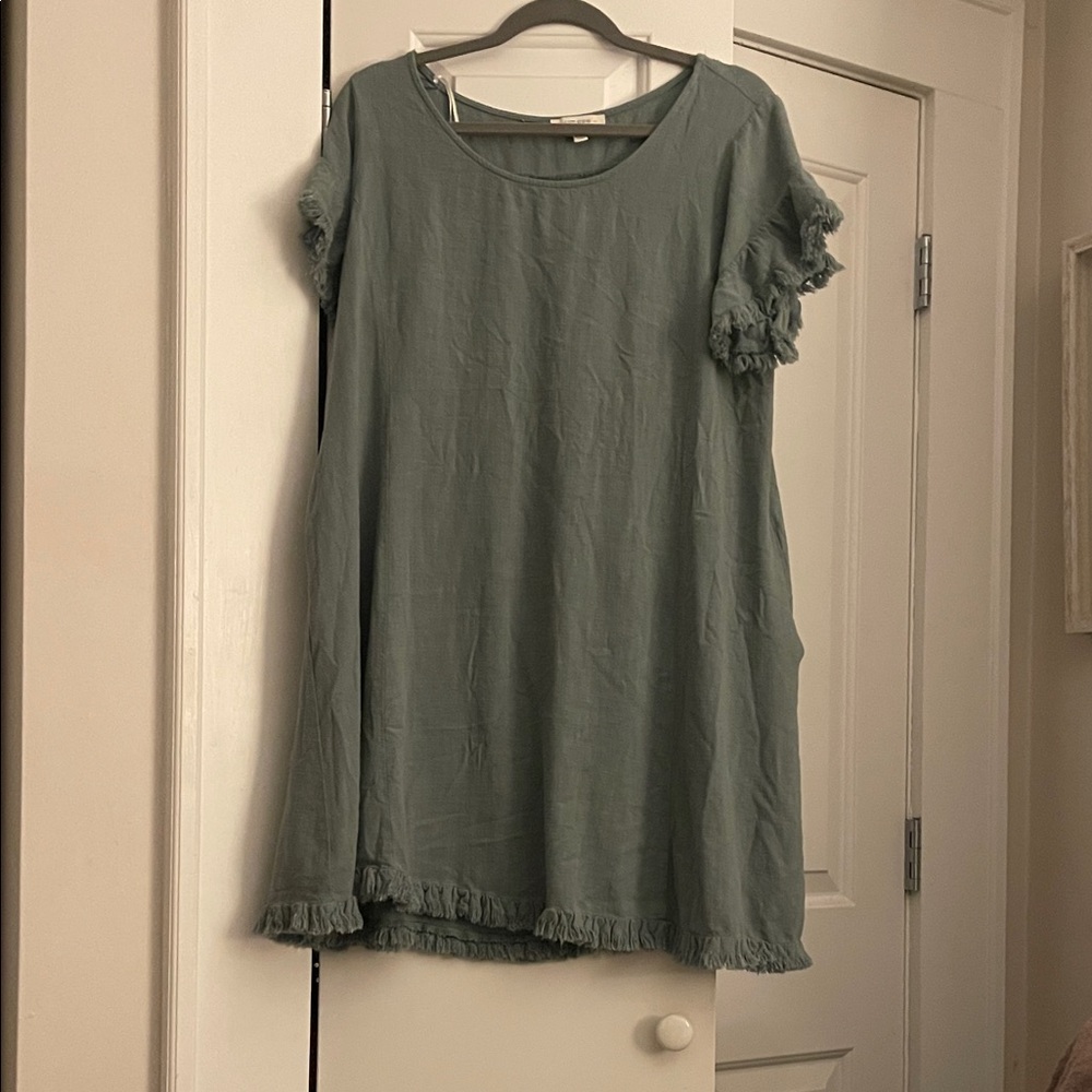 Umgee Sage Green Ruffle Hem Dress